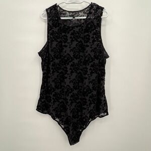 Torrid Curve Black Flocked Velvet Floral Mesh Bodysuit Plus Size 5 Sleeveless‎